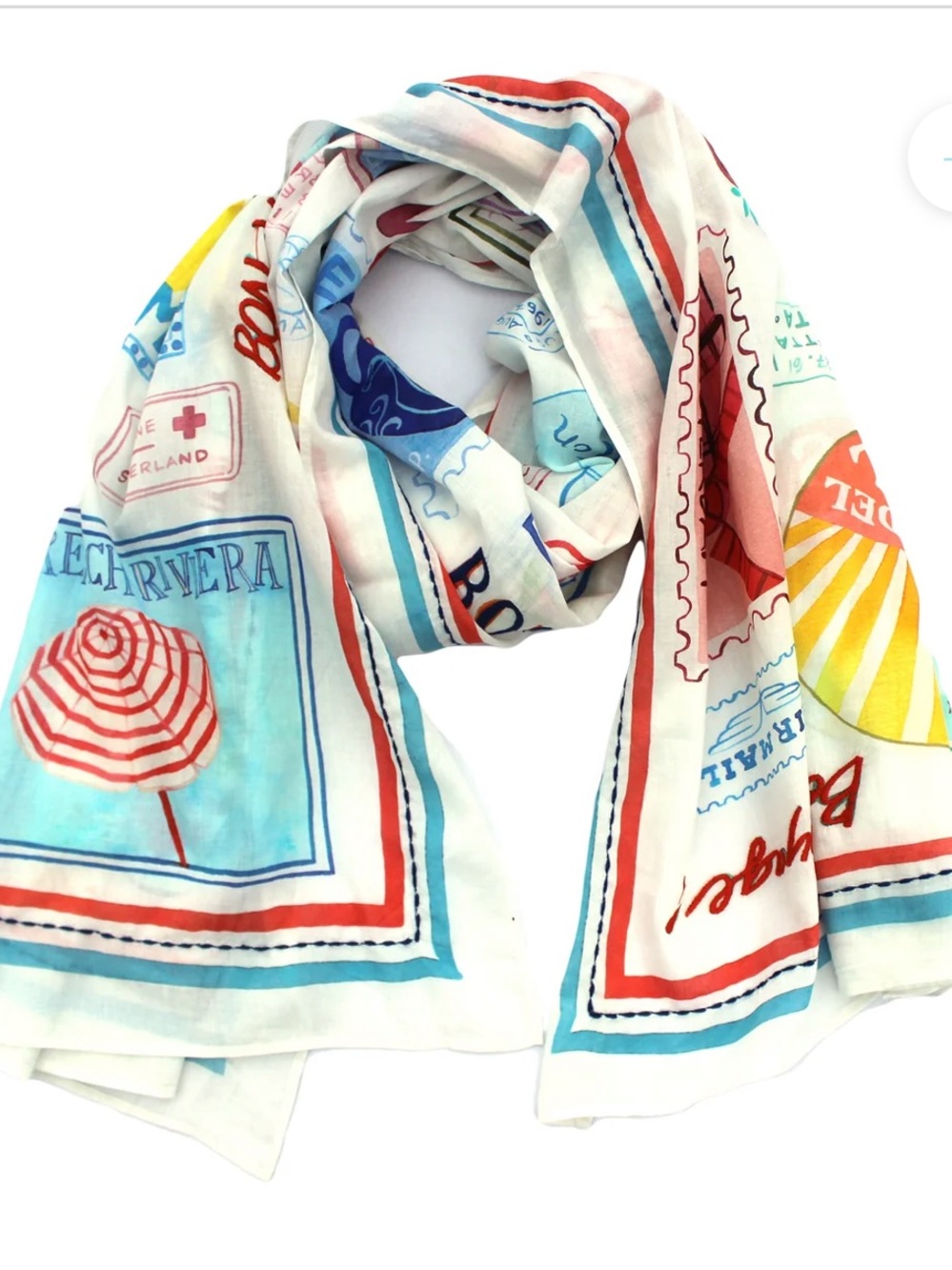 NWOT Vismaya Postage Stamp Travel Print Oversized Scarf